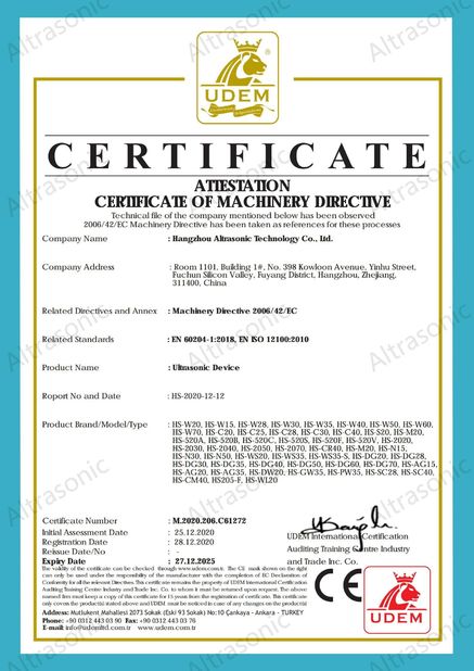 Çin Hangzhou Altrasonic Technology Co., Ltd Sertifikalar